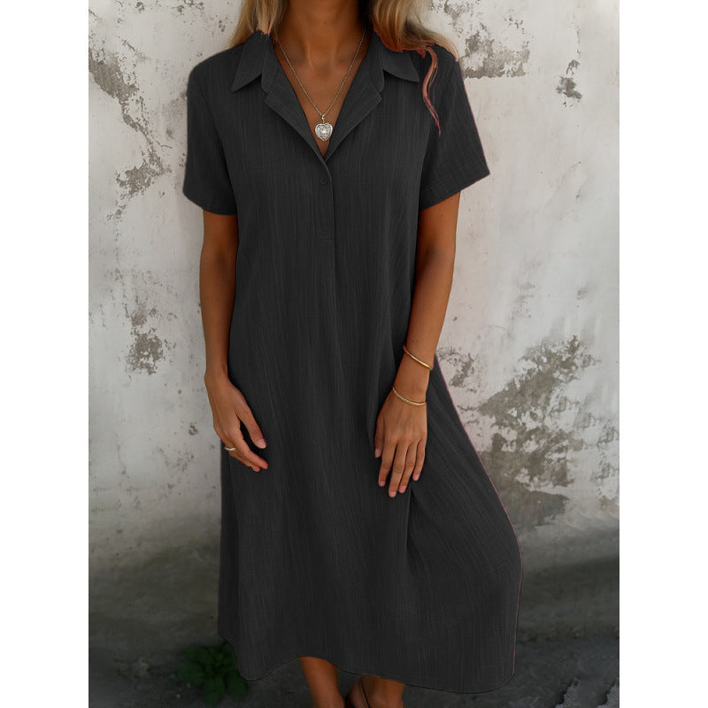 Damernas avslappnade skjortklänning med korta ärmar och knapppdetaljer Eva Jonsson-Eva Jonsson