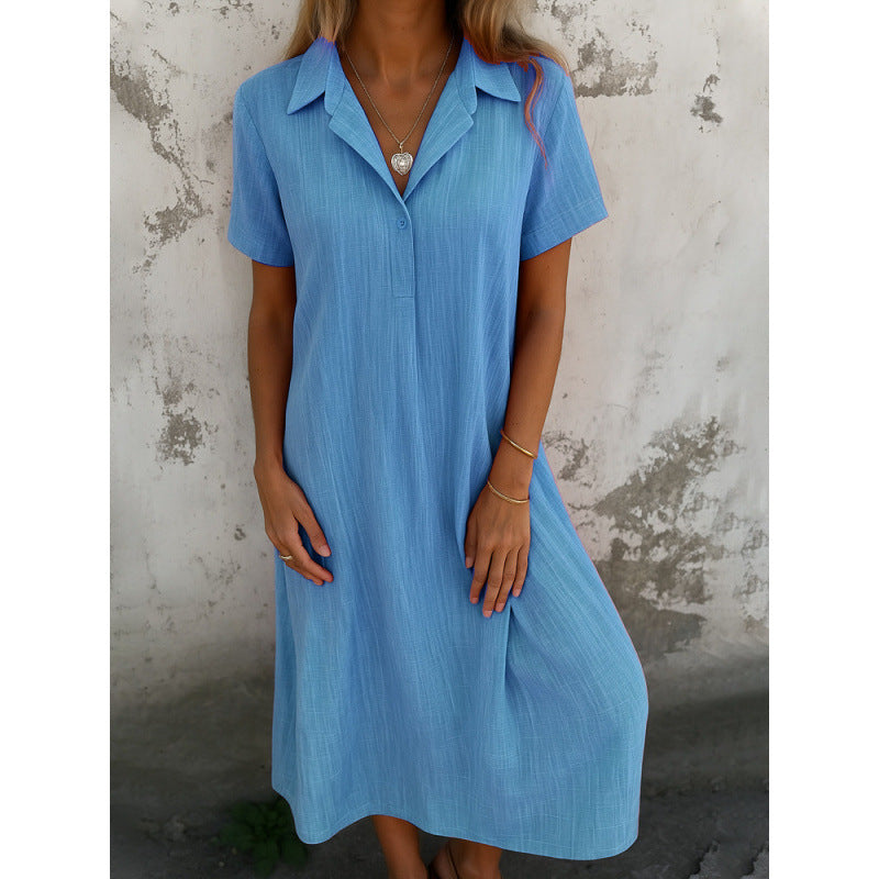 Damernas avslappnade skjortklänning med korta ärmar och knapppdetaljer Eva Jonsson-Eva Jonsson