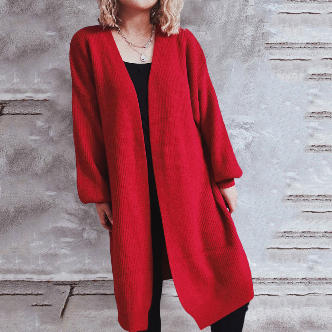 Damernas avslappnade stickad cardigan med avslappnade oversizeärmar och öppen passform Mirla-Eva Jonsson