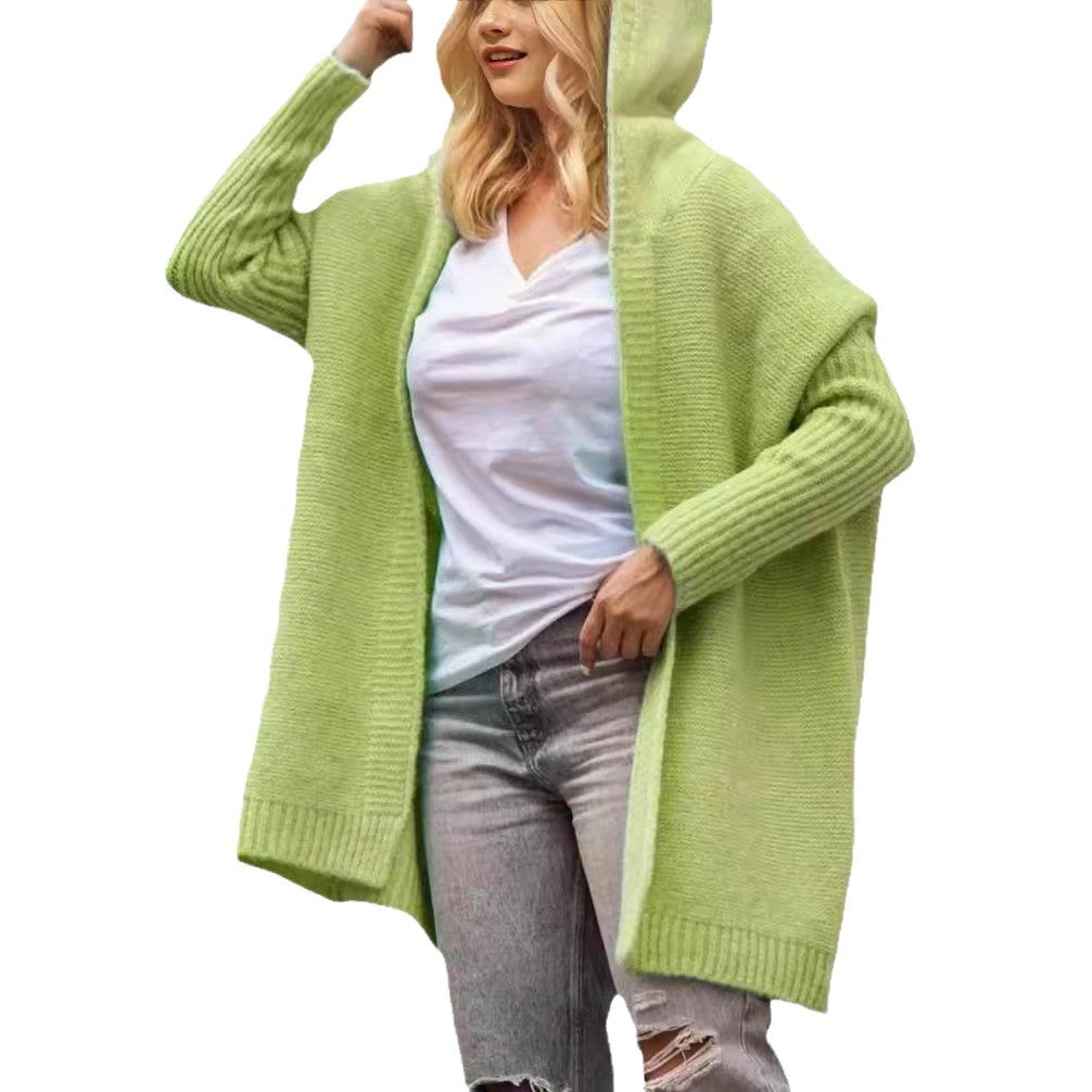 Damernas avslappnade stickad cardigan med huva och stora fickor Mirla-Eva Jonsson
