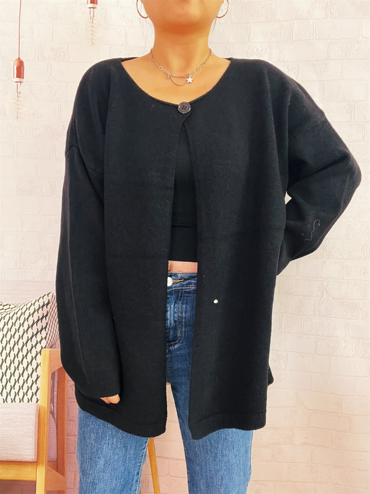 Damernas avslappnade stickad cardigan med öppen skärning och mjuka material Mirla-Eva Jonsson