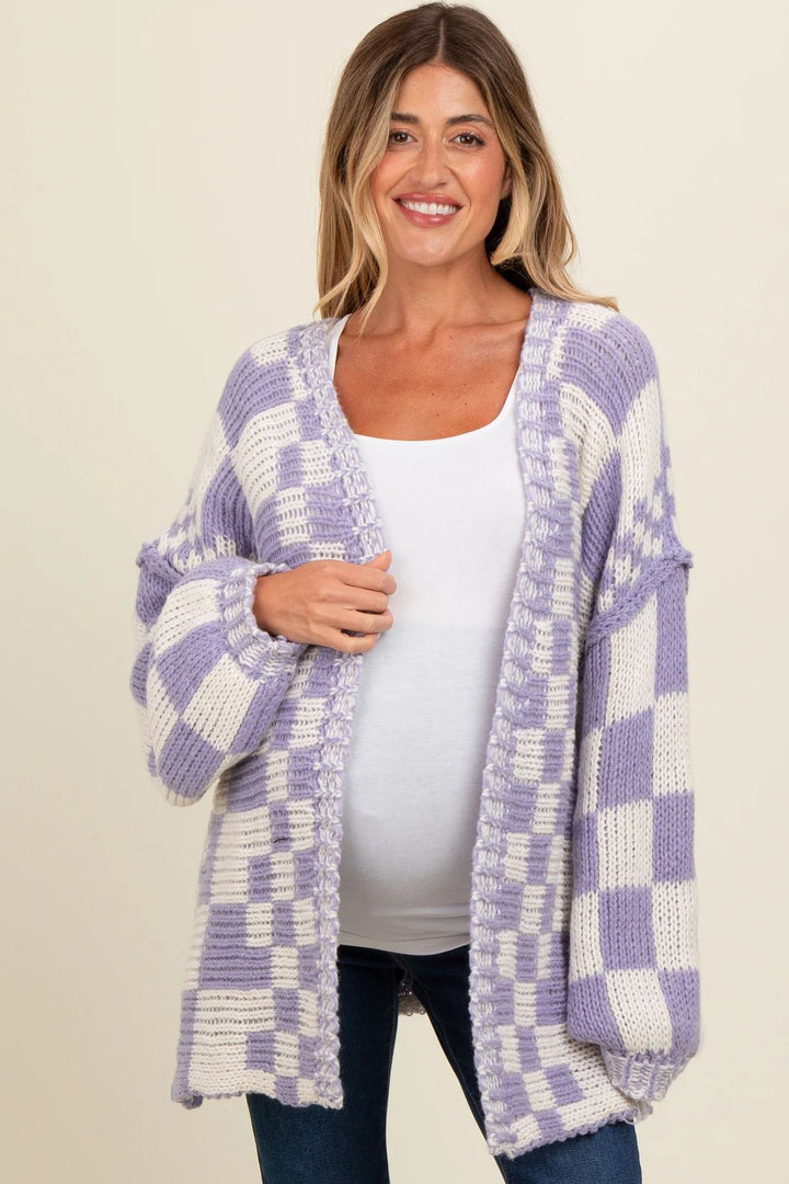 Damernas avslappnade stickad cardigan med rutigt mönster och oversized skärning Eva Jonsson-Eva Jonsson