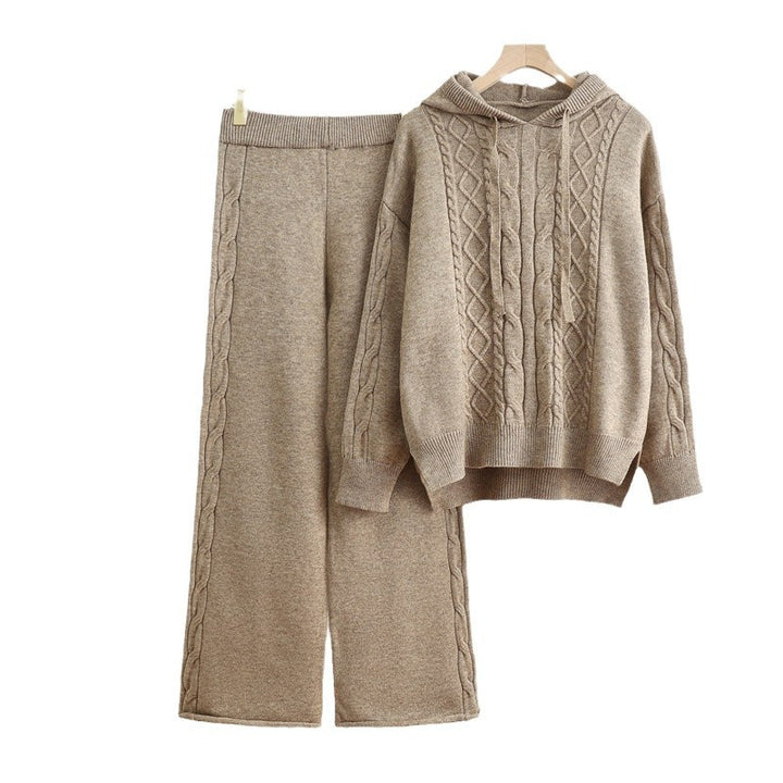 Damernas avslappnade stickad loungewear-set med huva och breda ben Mirla-Eva Jonsson