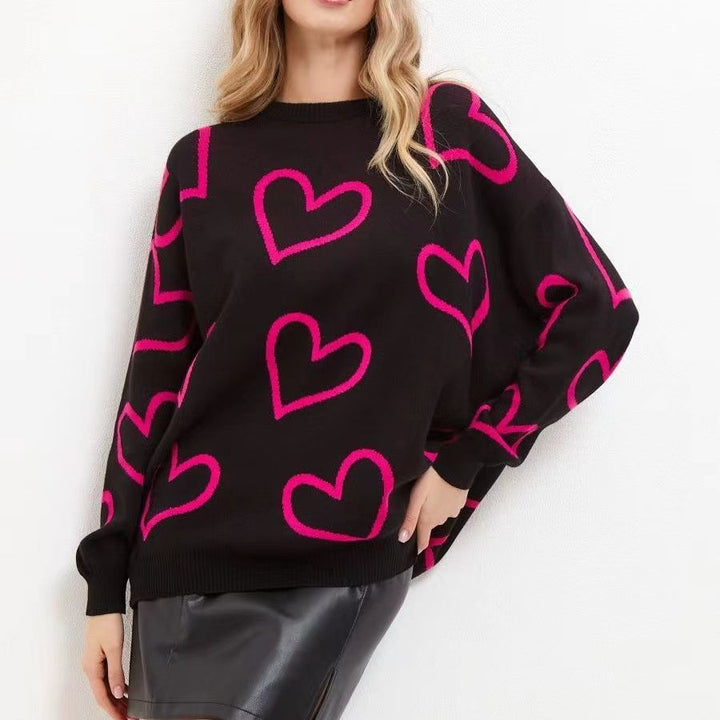 Damernas avslappnade stickad tröja med hjärtformad design och oversized passform Eva Jonsson-Eva Jonsson