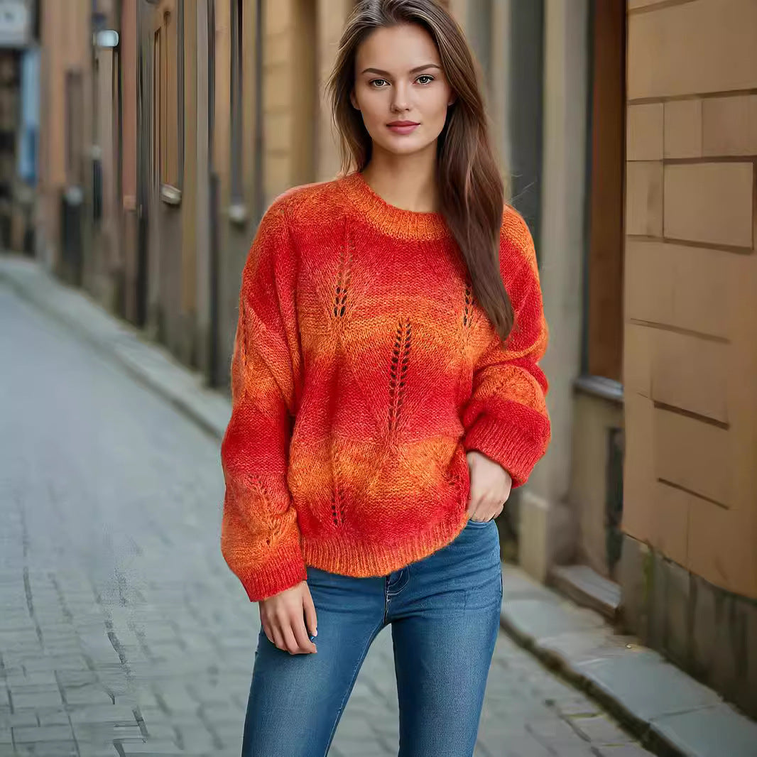 Damernas avslappnade stickad tröja med modernt hålmönster och voluminösa ärmar Eva Jonsson-Eva Jonsson