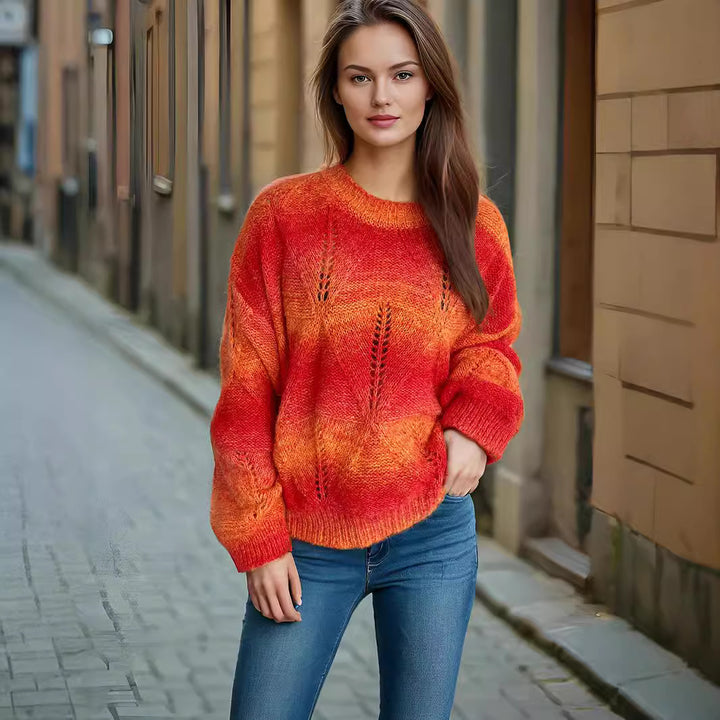 Damernas avslappnade stickad tröja med modernt hålmönster och voluminösa ärmar Eva Jonsson-Eva Jonsson