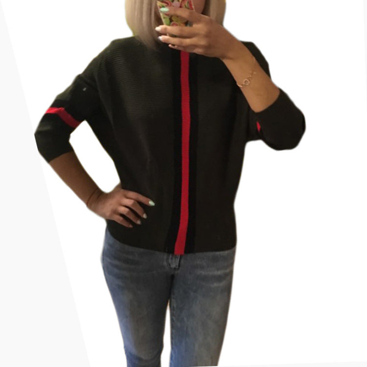 Damernas avslappnade stickad tröja med sportigt randmönster Eva Jonsson-Eva Jonsson