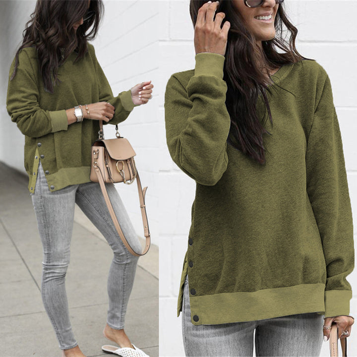 Damernas avslappnade sweatpullover med sidoknappar Mirla-Eva Jonsson