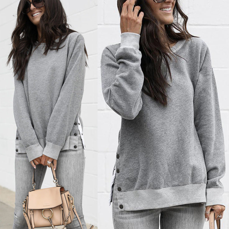 Damernas avslappnade sweatpullover med sidoknappar Mirla-Eva Jonsson