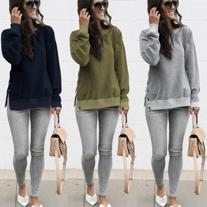 Damernas avslappnade sweatpullover med sidoknappar Mirla-Eva Jonsson