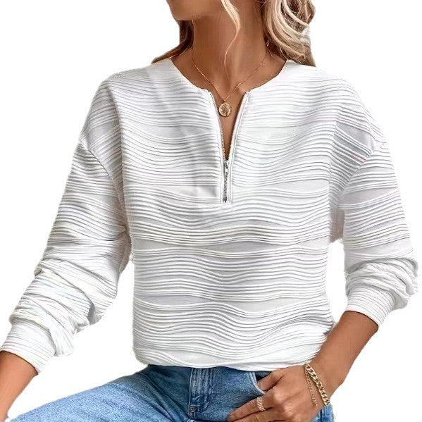 Damernas avslappnade sweatshirt med strukturerad design och dragkedja Mirla-Eva Jonsson