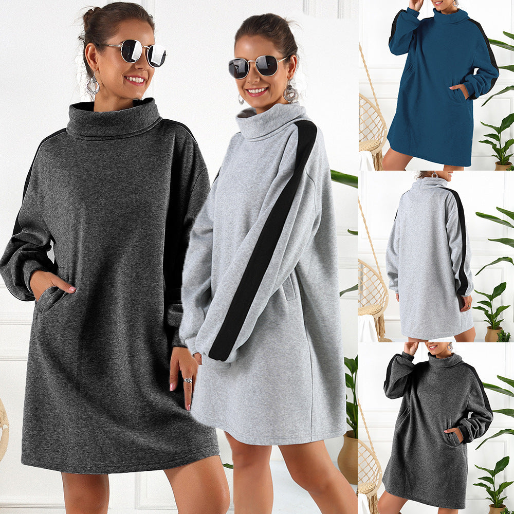 Damernas avslappnade sweatshirtklänning med hög krage och sidoinlägg Eva Jonsson-Eva Jonsson