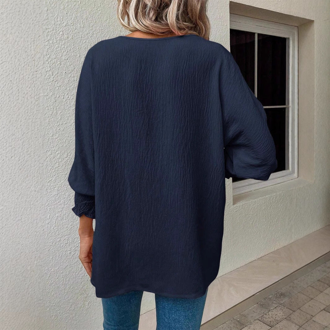 Damernas avslappnade topp med volangärmar och strukturerad tyg Mirla-Eva Jonsson