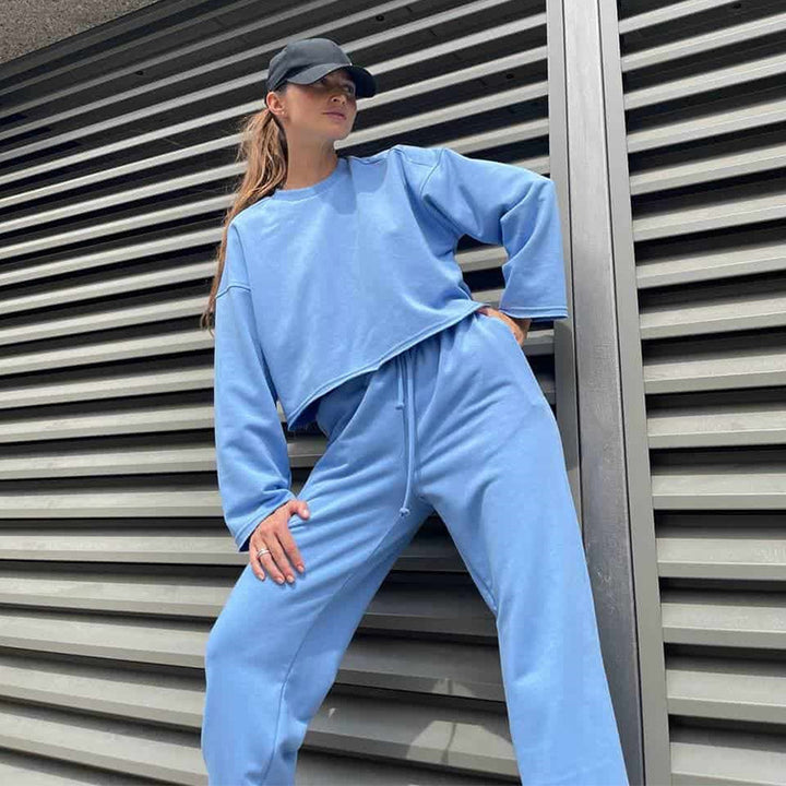 Damernas avslappnade träningsdräkt med hög midja och elastisk midja-Eva Jonsson