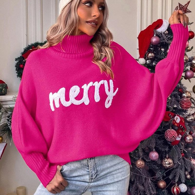 Damernas avslappnade tröja med hög krage och julmotiv Mirla-Eva Jonsson
