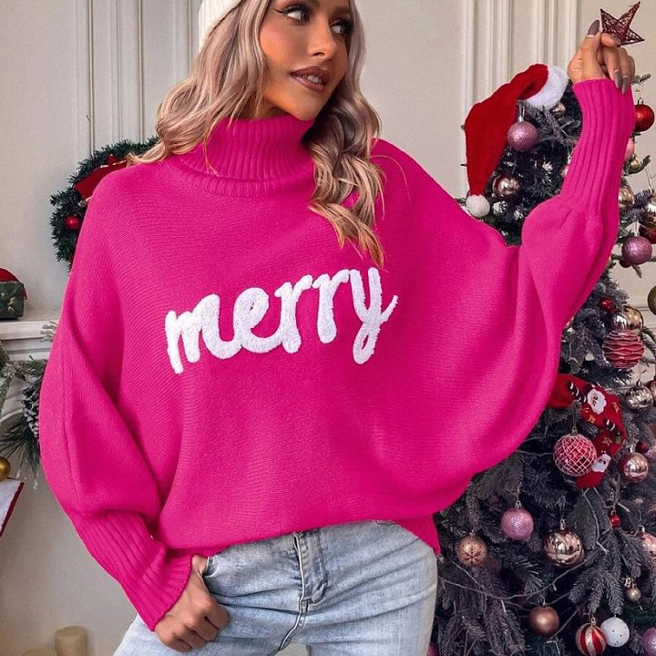 Damernas avslappnade tröja med hög krage och julmotiv Mirla-Eva Jonsson