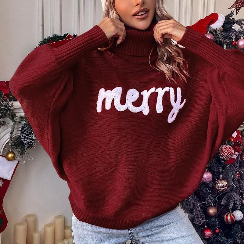 Damernas avslappnade tröja med hög krage och julmotiv Mirla-Eva Jonsson