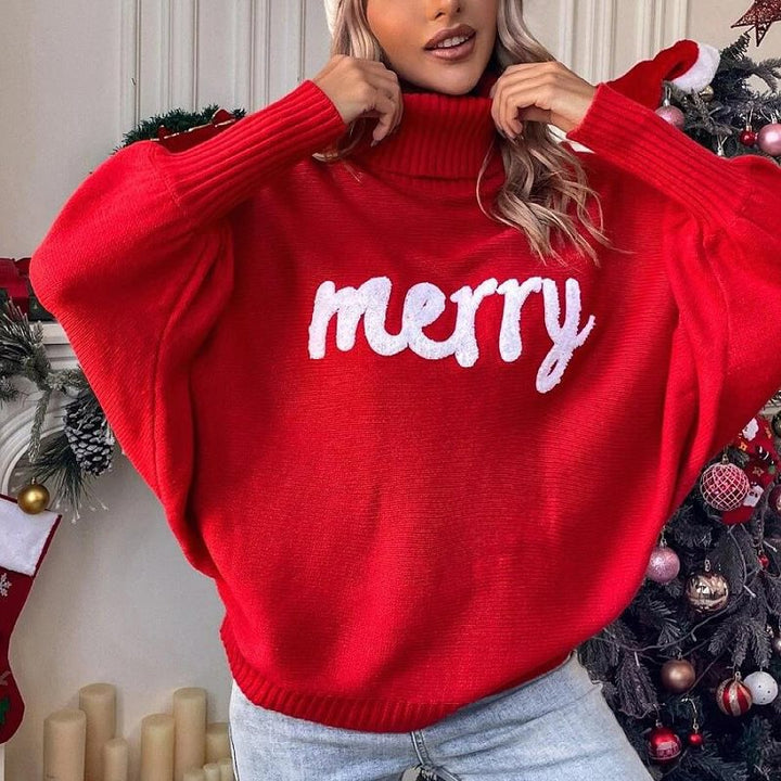Damernas avslappnade tröja med hög krage och julmotiv Mirla-Eva Jonsson