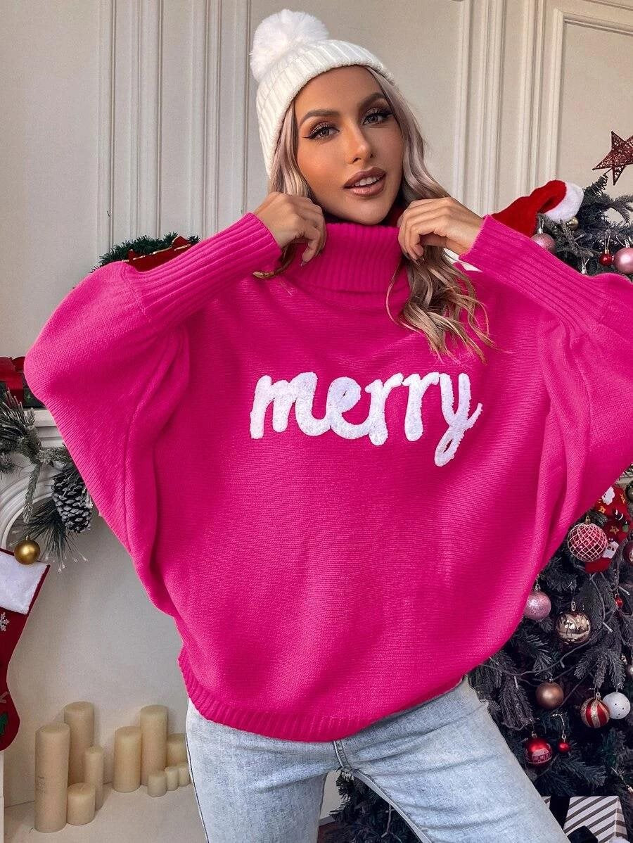 Damernas avslappnade tröja med hög krage och julmotiv Mirla-Eva Jonsson