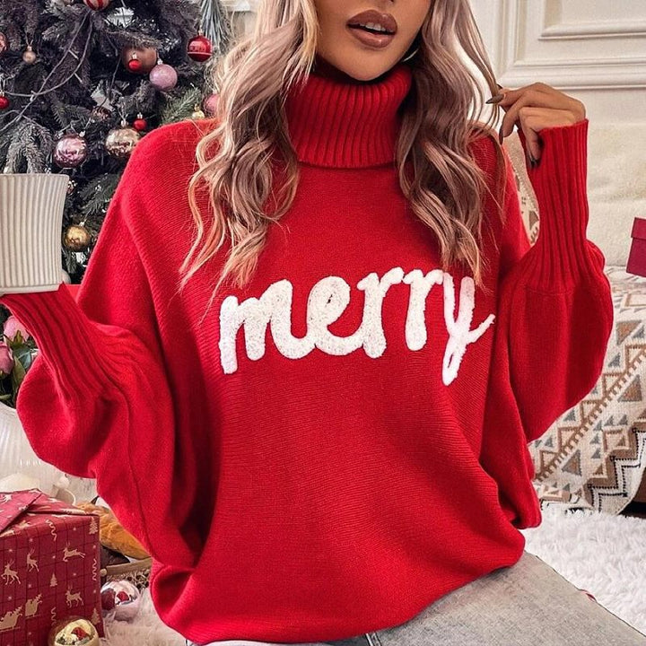 Damernas avslappnade tröja med hög krage och julmotiv Mirla-Eva Jonsson