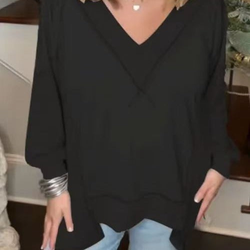 Damernas avslappnade tröja med kort ärm och V-ringning Mirla-Eva Jonsson