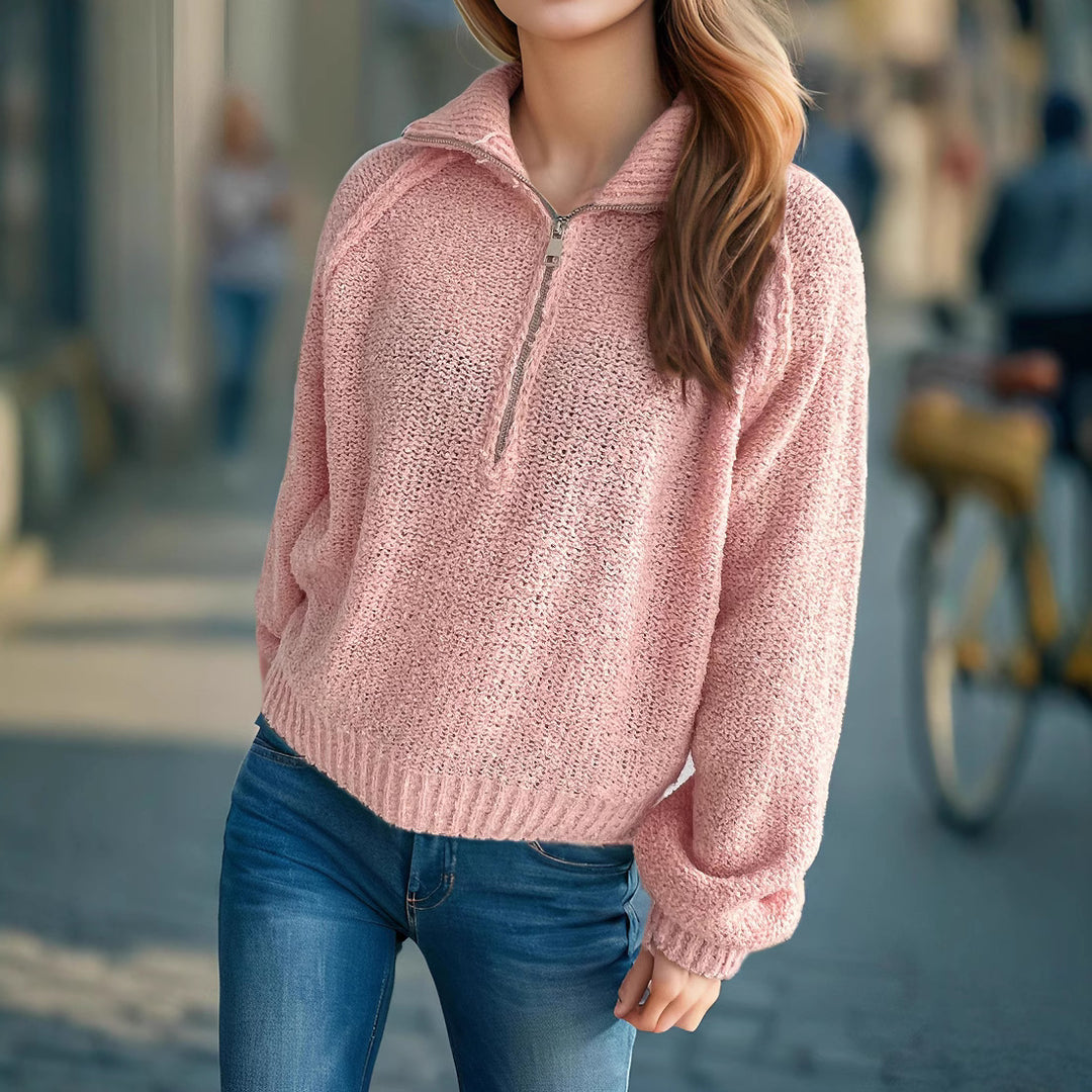 Damernas avslappnade zip-tröja med oversized skärning och hög krage Eva Jonsson-Eva Jonsson