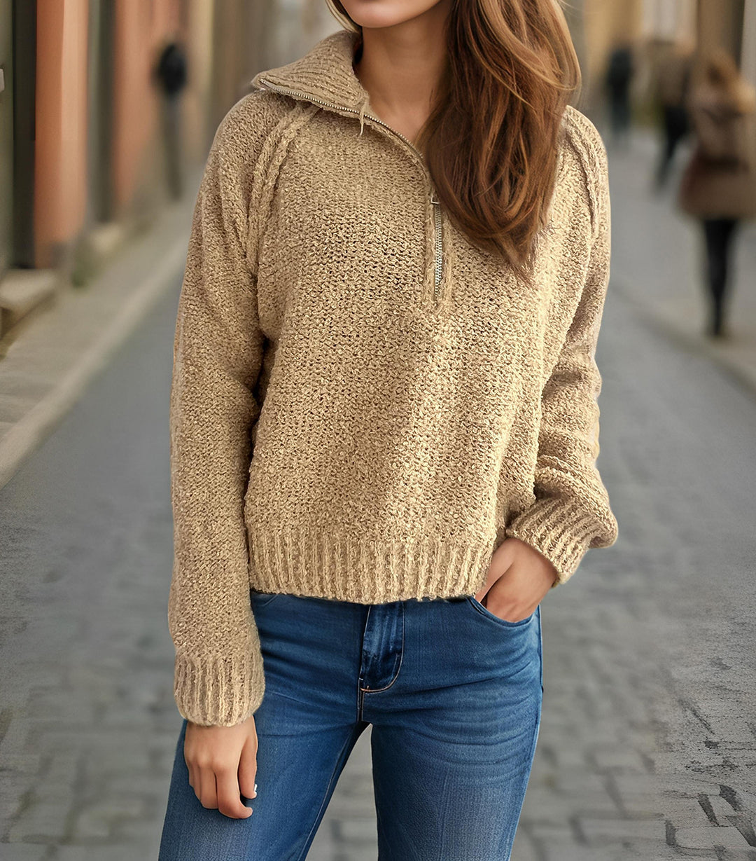 Damernas avslappnade zip-tröja med oversized skärning och hög krage Eva Jonsson-Eva Jonsson