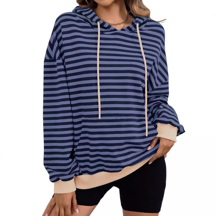Damernas avslappnadehet hooded sweatshirt med färgglad randmönster Eva Jonsson-Eva Jonsson