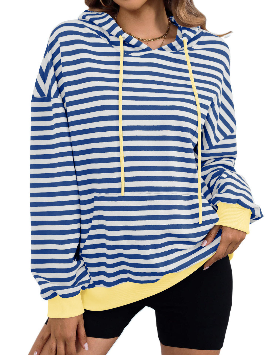 Damernas avslappnadehet hooded sweatshirt med färgglad randmönster Eva Jonsson-Eva Jonsson
