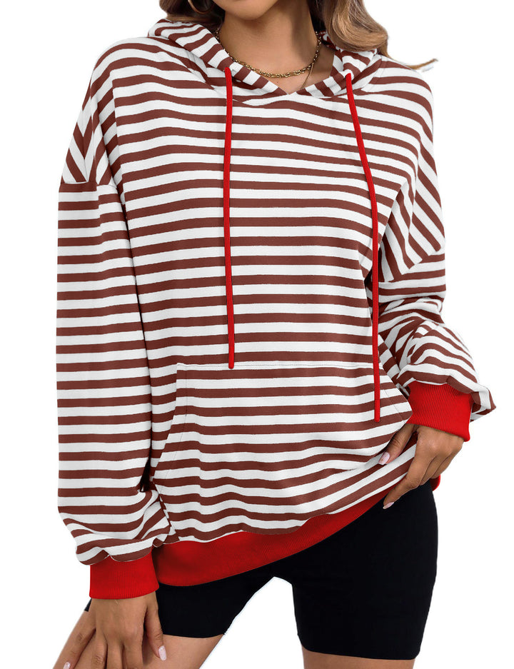 Damernas avslappnadehet hooded sweatshirt med färgglad randmönster Eva Jonsson-Eva Jonsson