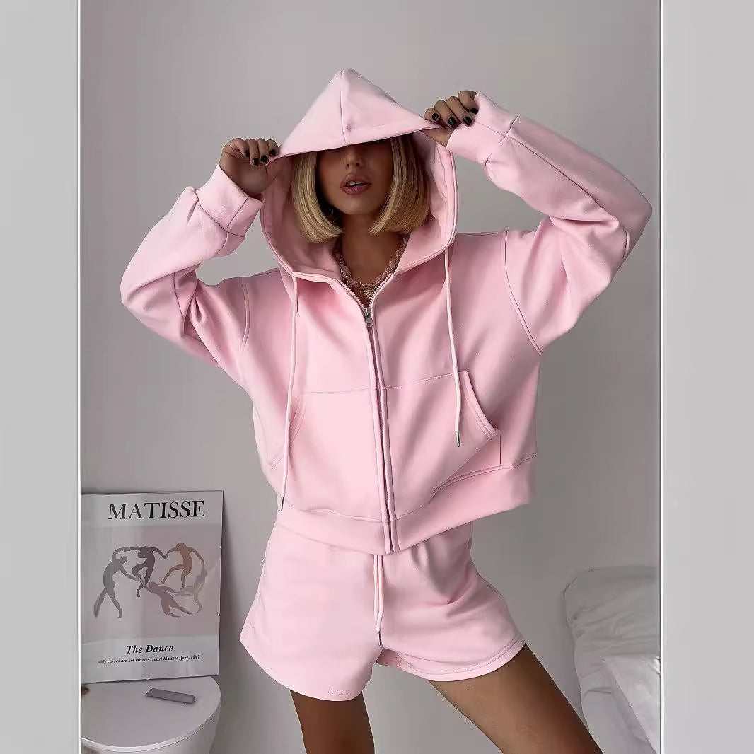 Damernas avslappnande zip-hoodie och shorts set Eva Jonsson-Eva Jonsson