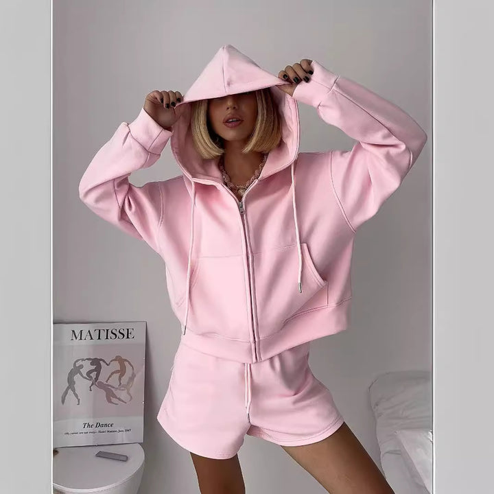 Damernas avslappnande zip-hoodie och shorts set Eva Jonsson-Eva Jonsson
