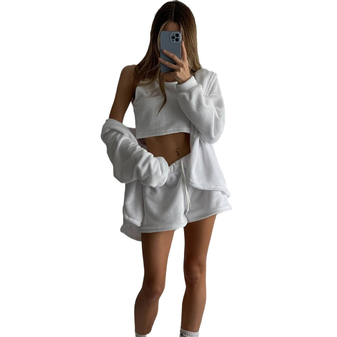 Damernas bekväma fleece-cropjacka och short-set Mirla-Eva Jonsson