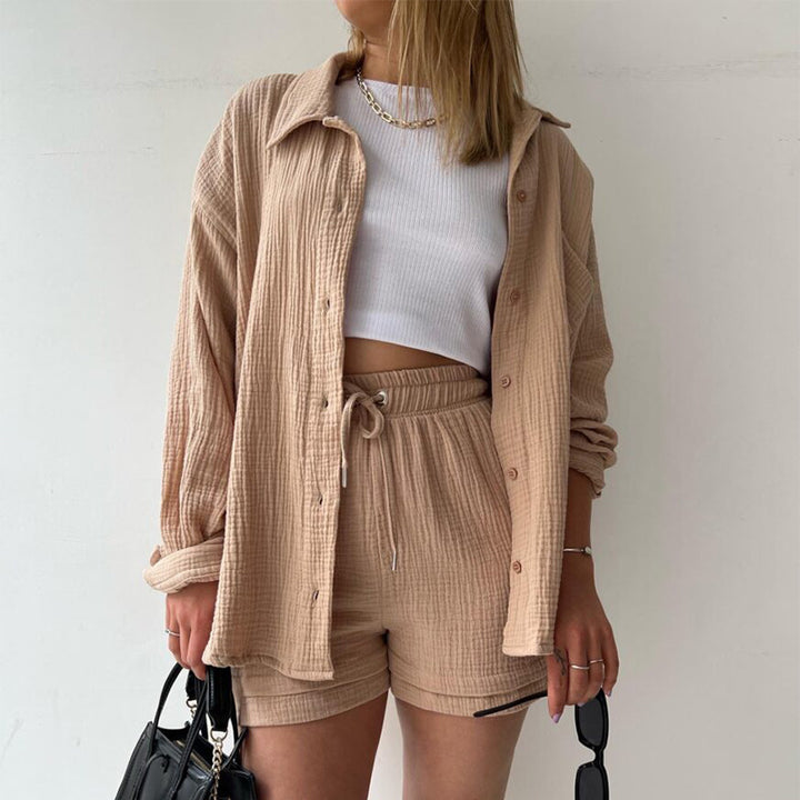 Damernas bekväma kortärmad skjorta med matchande shorts Eva Jonsson-Eva Jonsson