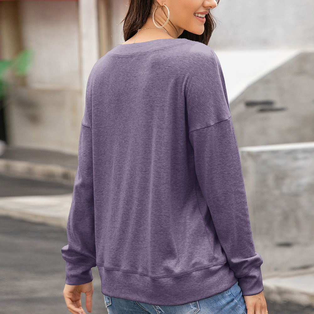 Damernas bekväma långärmad Henley-shirt med knapplist och djup rundhalsringning Eva Jonsson-Eva Jonsson