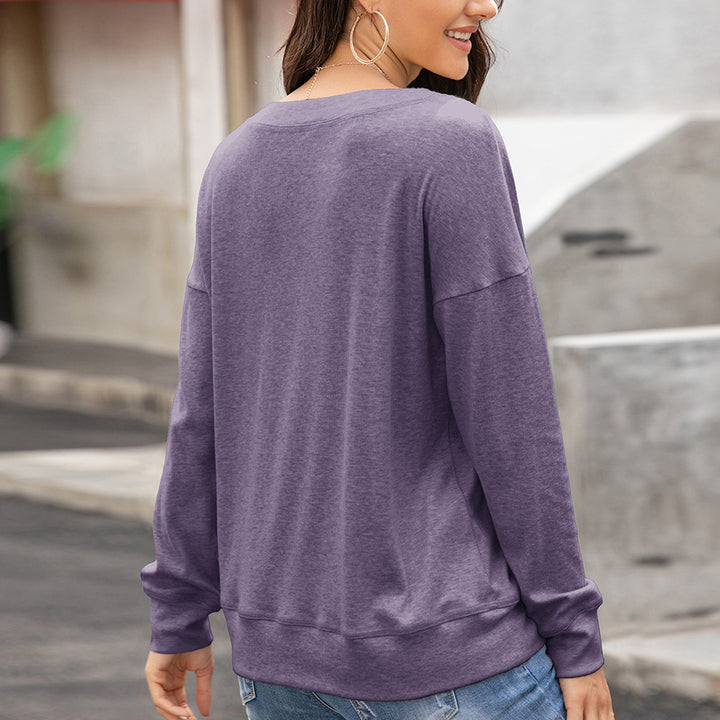 Damernas bekväma långärmad Henley-shirt med knapplist och djup rundhalsringning Eva Jonsson-Eva Jonsson