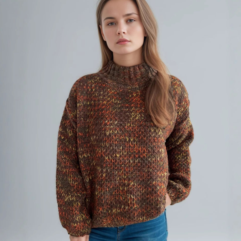 Damernas bekväma rullkragepullover med modern öppet stickdesign Mirla-Eva Jonsson
