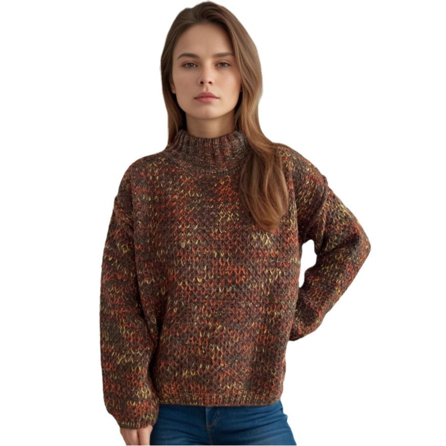 Damernas bekväma rullkragepullover med modern öppet stickdesign Mirla-Eva Jonsson