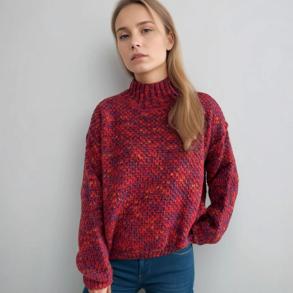 Damernas bekväma rullkragepullover med modern öppet stickdesign Mirla-Eva Jonsson