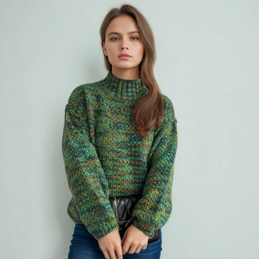 Damernas bekväma rullkragepullover med modern öppet stickdesign Mirla-Eva Jonsson