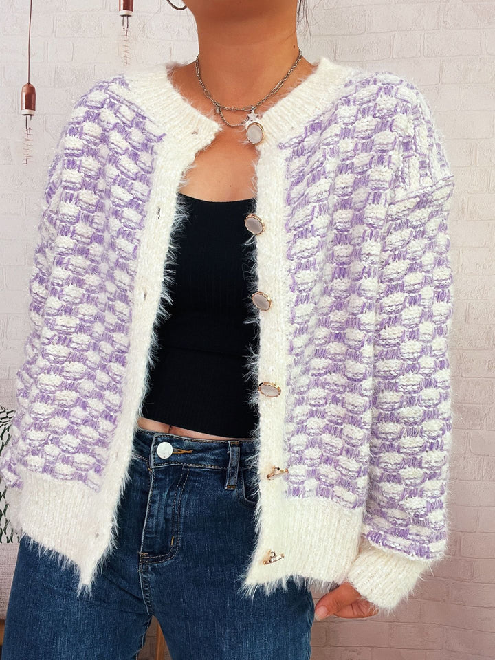 Damernas bekväma stickad cardigan med dekorativ knappdesign Eva Jonsson-Eva Jonsson