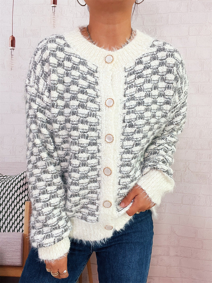 Damernas bekväma stickad cardigan med dekorativ knappdesign Eva Jonsson-Eva Jonsson