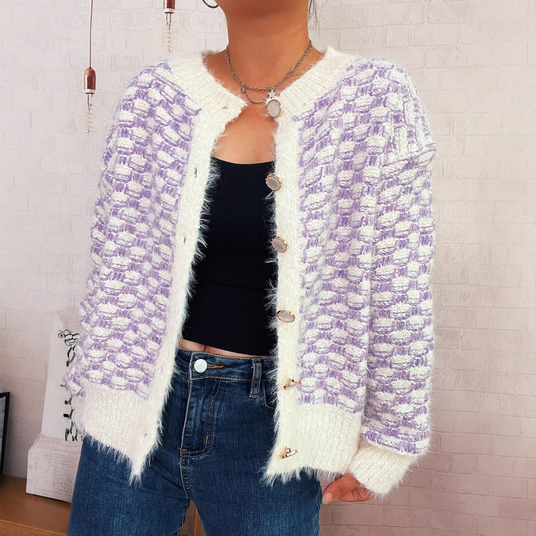 Damernas bekväma stickad cardigan med dekorativ knappdesign Eva Jonsson-Eva Jonsson