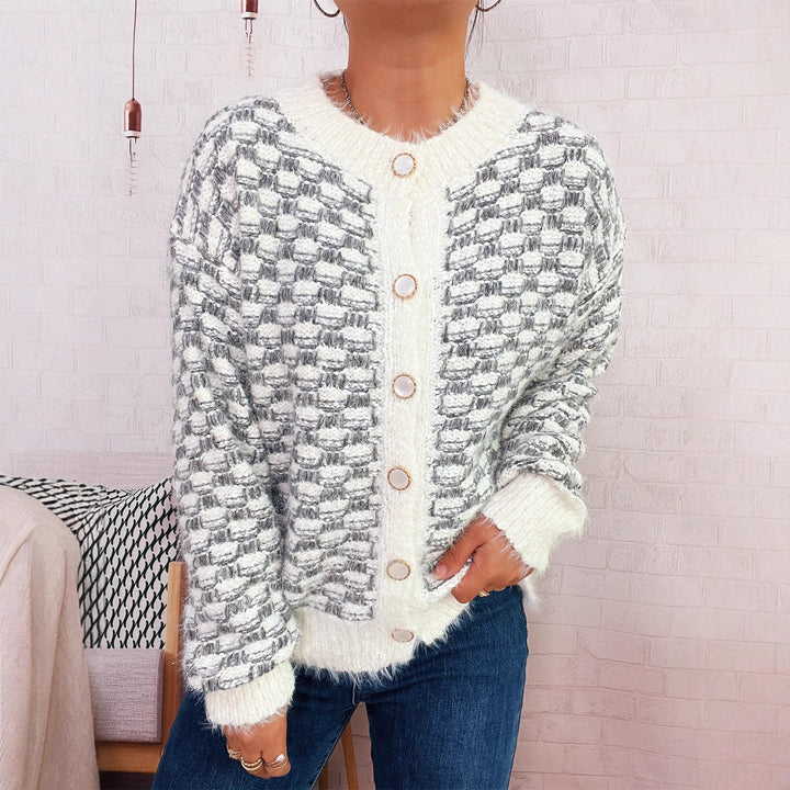 Damernas bekväma stickad cardigan med dekorativ knappdesign Eva Jonsson-Eva Jonsson