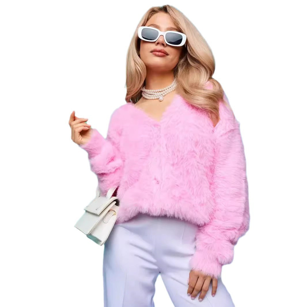 Damernas bekväma stickad cardigan med mjukt fluffmaterial och stiligt knappdetalj Eva Jonsson-Eva Jonsson