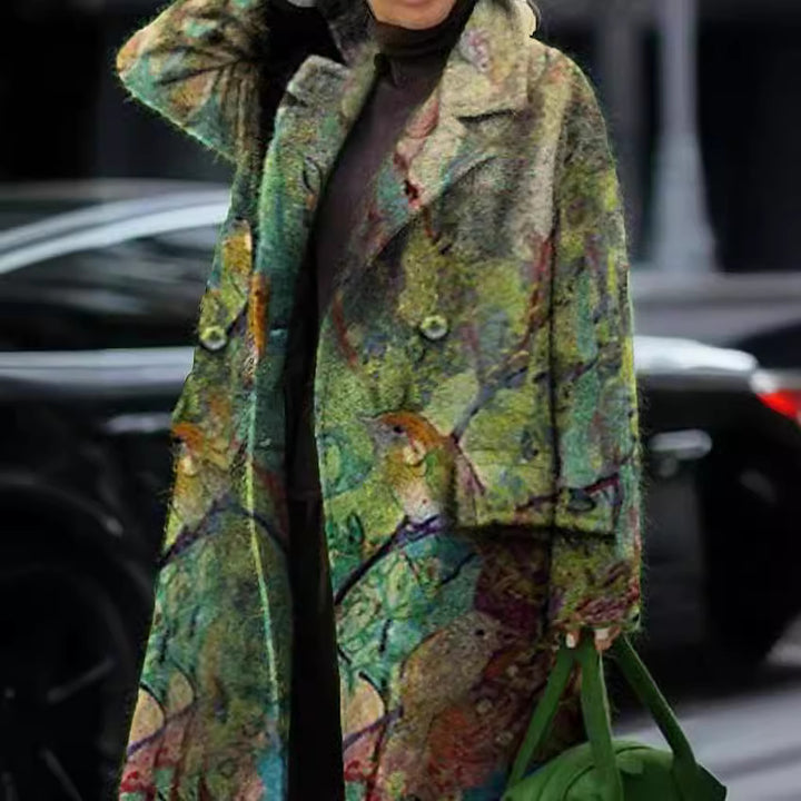 Damernas blommönster maxi-kappa med elegant omvänd krage och svängande fåll Eva Jonsson-Eva Jonsson