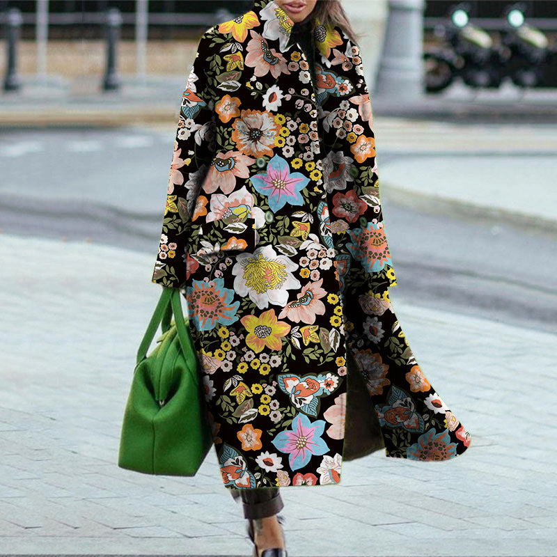 Damernas blommönster maxi-kappa med elegant omvänd krage och svängande fåll Eva Jonsson-Eva Jonsson
