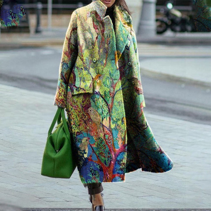 Damernas blommönster maxi-kappa med elegant omvänd krage och svängande fåll Eva Jonsson-Eva Jonsson