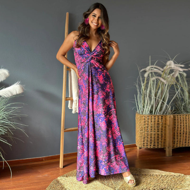 Damernas blommor maxi klänning med elegant vikdesign Eva Jonsson-Eva Jonsson