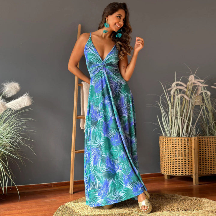 Damernas blommor maxi klänning med elegant vikdesign Eva Jonsson-Eva Jonsson